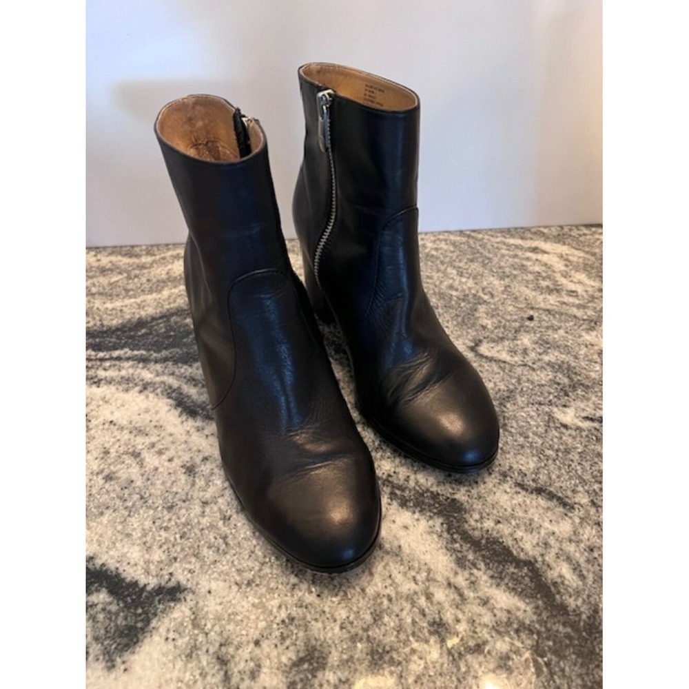 ADRIENNE VITTADINI‎ Black Leather Ankle Boots side zipper mid height heels 6.5